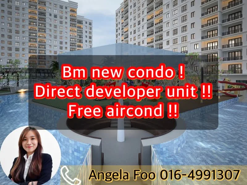 Exterior type: high-rise condominium; features: swimming pool, landscape garden, modern facade, multiple storeys, balconies visible, water feature, outdoor seating area; style: modern.