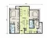 Floor plan: 2-bedroom 2-bathroom unit; features: open-plan kitchen-dining-living, master bedroom with ensuite bathroom, bedroom 2 with shared bathroom, utility room, central foyer.