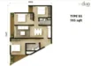 Floor plan: 3-bedroom 2-bathroom unit; features: open-plan kitchen-dining-living, master bedroom with ensuite bathroom, bedroom 2 with shared bathroom, utility room, balcony off living room, central foyer, 2 car porch, 1,100 sqft built-up.