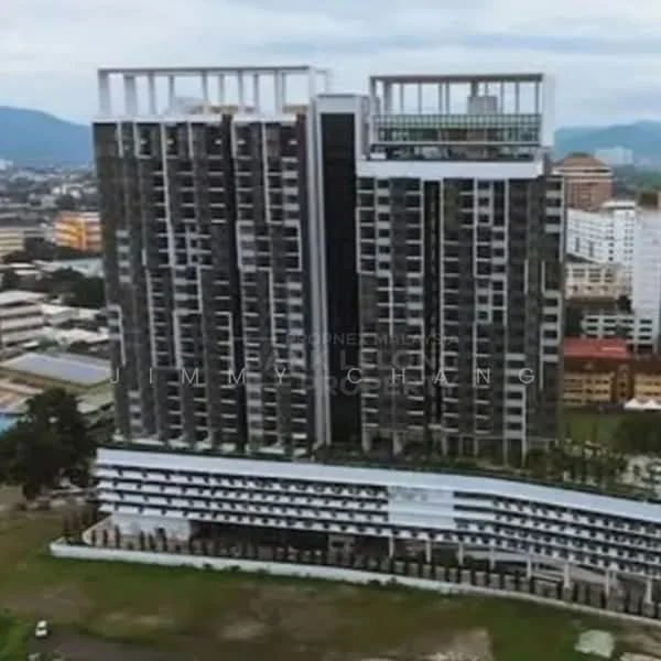 Exterior type: high-rise condominium; features: glass curtain wall, white painted facade, recessed balconies, multiple storeys, landscaped grounds, surrounded by greenery, urban context, modern architectural design; style: modern.