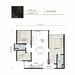 Floor plan: 1-bedroom 1-bathroom unit; features: open-plan kitchen-dining-living, master bedroom with ensuite bathroom, utility room, balcony off living room, central foyer, 1 car porch.