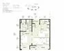 Floor plan: 2-bedroom 2-bathroom unit; features: open-plan kitchen-dining-living, master bedroom with ensuite bathroom, bedroom 2 with shared bathroom, utility room, balcony off living room, central foyer, 1 car porch, 1,200 sqft built-up.