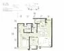 Floor plan: 2-bedroom 2-bathroom unit; features: open-plan kitchen-dining-living, master bedroom with ensuite bathroom, bedroom 2 with shared bathroom, utility room, balcony off living room, central foyer, 1 car porch.