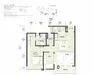 Floor plan: 2-bedroom 2-bathroom unit; features: open-plan kitchen-dining-living, master bedroom with ensuite bathroom, bedroom 2 with shared bathroom, utility room, central foyer, balcony off living room, 1 car porch, 1,200 sqft built-up.