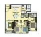 Floor plan: 2-bedroom 2-bathroom unit; features: open-plan kitchen-dining-living, master bedroom with ensuite bathroom, bedroom 2 with shared bathroom, utility room, balcony off living room, central foyer, 1 car porch.