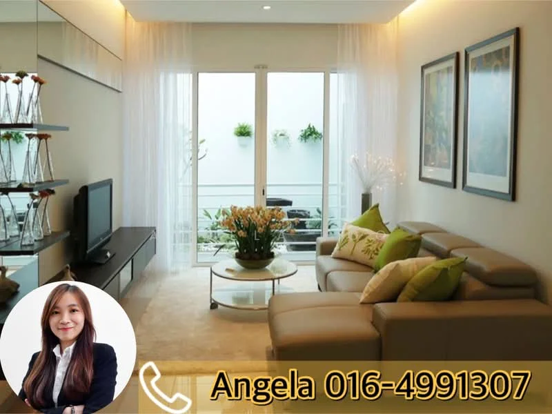 Living features: light beige wall paint, cream carpet flooring, large floor-to-ceiling windows, sheer white curtains, L-shape sectional sofa in light grey, decorative cushions in green and white, glass coffee table, TV console with wall-mounted TV, decorative plants, framed artwork on walls, recessed ceiling lights, open layout to outdoor space; style: modern; view: garden.