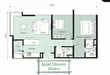 Floor plan: 2-bedroom 2-bathroom unit; features: open-plan kitchen-dining-living, master bedroom with ensuite bathroom, bedroom 2 with shared bathroom, utility room, laundry area, balcony off living room, central foyer, 1 car porch.
