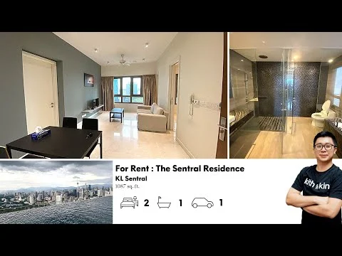 Living features: light grey painted walls, white ceiling, recessed downlights, 5-blade ceiling fan, floor-to-ceiling windows, city view, dark wood dining table, black dining chairs, area rug, wooden flooring; style: modern; view: city. Bathroom features: tile cladding to ceiling, walk-in shower with glass enclosure, rain shower head, one-piece toilet, single-sink vanity with wood cabinet, framed mirror, chrome basin mixer; style: modern.