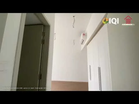 Room features: white painted walls, ceiling with exposed wiring, wall-mounted air conditioning unit, light switch, door to another room, built-in wardrobe with sliding doors, neutral color scheme, laminate flooring; style: modern.