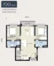 Floor plan: 2-bedroom 2-bathroom unit; features: open-plan kitchen-dining-living, master bedroom with ensuite bathroom, bedroom 2 with shared bathroom, utility room, central foyer.