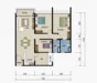 Floor plan: 2-bedroom 2-bathroom unit; features: open-plan kitchen-dining-living, master bedroom with ensuite bathroom, bedroom 2 with shared bathroom, utility room, central foyer, balcony off living room, 2 car porch, 1,200 sqft built-up.