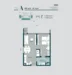 Floor plan: 2-bedroom 1-bathroom unit; features: open-plan kitchen-dining-living, master bedroom with ensuite bathroom, bedroom 2 with shared bathroom, balcony off living room, utility room, laundry area, central foyer.