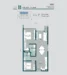 Floor plan: 2-bedroom 2-bathroom unit; features: open-plan kitchen-dining-living, master bedroom with ensuite bathroom, bedroom 2 with shared bathroom, utility room, balcony off living room, central foyer, 1 car porch.