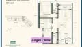 Floor plan: 3-bedroom 2-bathroom unit; features: open-plan kitchen-dining-living, master bedroom with ensuite bathroom, balcony off living room, utility room, central foyer, 2 car porch, 1,200 sqft built-up.