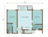 Floor plan: 3-bedroom 2-bathroom unit; features: open-plan kitchen-dining-living, master bedroom with ensuite bathroom, balcony off living room, utility room, laundry area, central foyer.