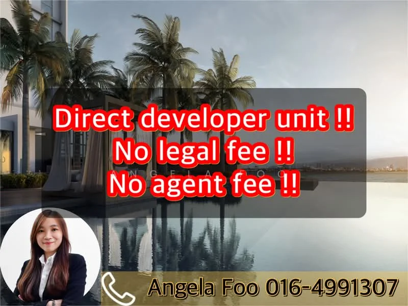 Exterior features: swimming pool, palm trees, waterfront view, modern architecture, outdoor seating area, landscaped garden; style: modern.
