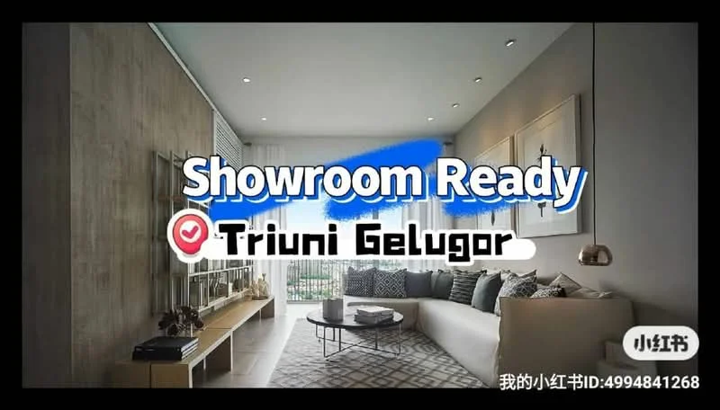 Living features: large sectional sofa, coffee table, floor-to-ceiling windows, curtains, decorative wall art, light-colored walls, recessed downlights, wooden flooring, TV console, greenery view; style: modern; view: garden.