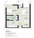 Floor plan: 2-bedroom 1-bathroom unit; features: open-plan kitchen-dining-living, master bedroom with ensuite bathroom, bedroom 2 with shared bathroom, utility room, central foyer, balcony off living room, 1 car porch, 1,000 sqft built-up.
