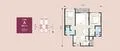 Floor plan: 2-bedroom 2-bathroom unit; features: open-plan kitchen-dining-living, master bedroom with ensuite bathroom, bedroom 2 with shared bathroom, balcony off living room, utility room, laundry area, central foyer.