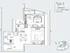 Floor plan: 1-bedroom 1-bathroom unit; features: open-plan kitchen-dining-living, master bedroom with ensuite bathroom, utility room, balcony off living room, central foyer, 1 car porch.