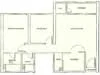 Floor plan: 2-bedroom 1-bathroom unit; features: open-plan kitchen-dining-living, master bedroom with ensuite bathroom, all bedrooms with windows, utility room, central foyer, balcony off living room, 1 car porch.