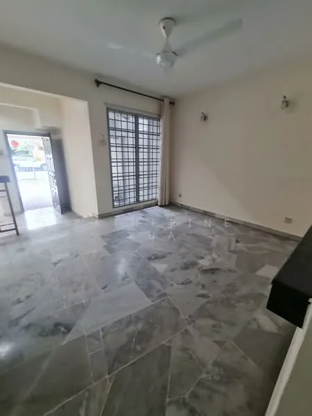 Room features: marble flooring, white painted walls, ceiling fan, sliding glass door, window treatments, natural light, wall sconces.