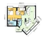 Floor plan: 2-bedroom 2-bathroom unit; features: open-plan kitchen-dining-living, master bedroom with ensuite bathroom, balcony off living room, utility room, laundry area, central foyer.