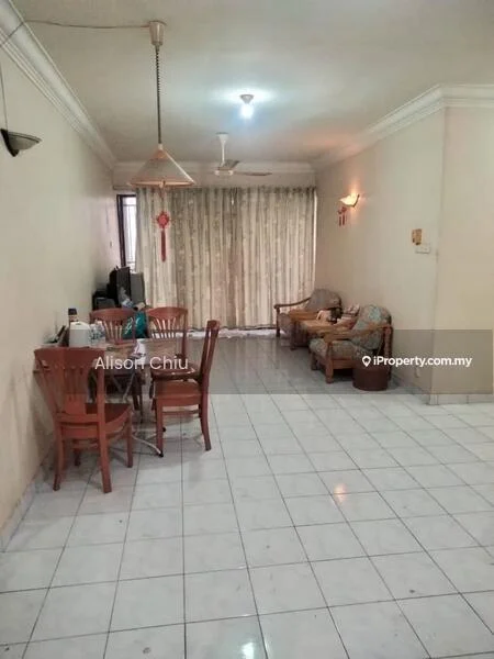 Living features: white painted walls, glossy white tile flooring, ceiling fan, recessed downlights, curtains, sofa, coffee table, dining table with chairs, wall-mounted light fixtures.