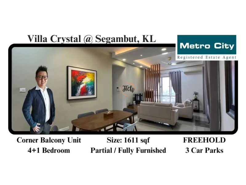 Living features: sofa in light grey fabric, coffee table, TV console, wall-mounted TV, area rug with geometric pattern, decorative artwork on wall, recessed downlights, floor-to-ceiling windows with sheer curtains, open layout to balcony, light wood flooring, ceiling with tray design; style: modern; view: city.