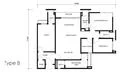 Floor plan: 3-bedroom 2-bathroom unit; features: open-plan kitchen-dining-living, master bedroom with ensuite bathroom, bedroom 2 with shared bathroom, utility room, laundry area, private terrace, central foyer.