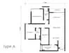Floor plan: 2-bedroom 1-bathroom unit; features: open-plan kitchen-dining-living, master bedroom with ensuite bathroom, bedroom 2 with shared bathroom, utility room, central foyer, balcony off living room, 1 car porch.