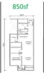 Floor plan: 2-bedroom 1-bathroom unit; features: open-plan kitchen-dining-living, master bedroom with ensuite bathroom, all bedrooms with windows, utility room, balcony off living room, central foyer, 1 car porch, 1,250 sqft built-up.