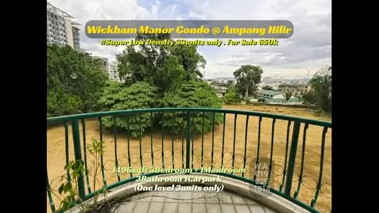 Room features: balcony with railing, greenery view, concrete flooring, outdoor space, surrounding trees, open area, city skyline in background; view: garden.