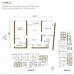 Floor plan: 3-bedroom 2-bathroom unit; features: open-plan kitchen-dining-living, master bedroom with ensuite bathroom, bedroom 2 with shared bathroom, utility room, central foyer, balcony off living room, 1 car porch, 1,250 sqft built-up.