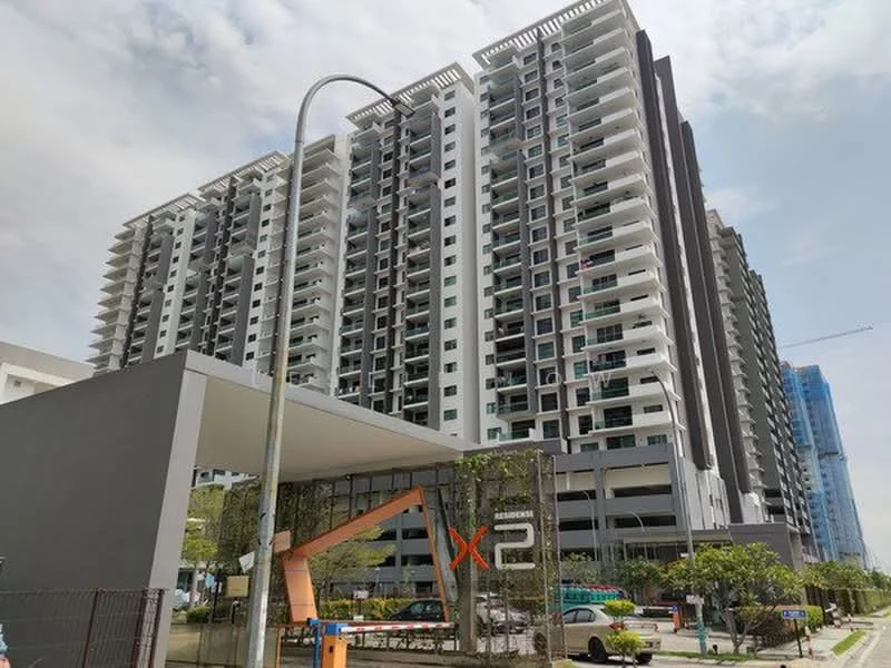 Exterior type: high-rise condominium; features: glass curtain wall, white painted facade, projecting balconies, landscaped entrance, manicured lawn, surrounded by mature greenery, multiple storeys, modern architectural design; style: modern.