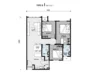 Floor plan: 2-bedroom 2-bathroom unit; features: open-plan kitchen-dining-living, master bedroom with ensuite bathroom, bedroom 2 with shared bathroom, utility room, central foyer, private terrace, 1 car porch.