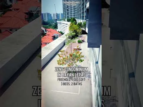 Exterior type: high-rise condominium; features: landscape garden, manicured lawn, paved walkway, surrounded by greenery, view of nearby buildings, outdoor seating area; style: modern.