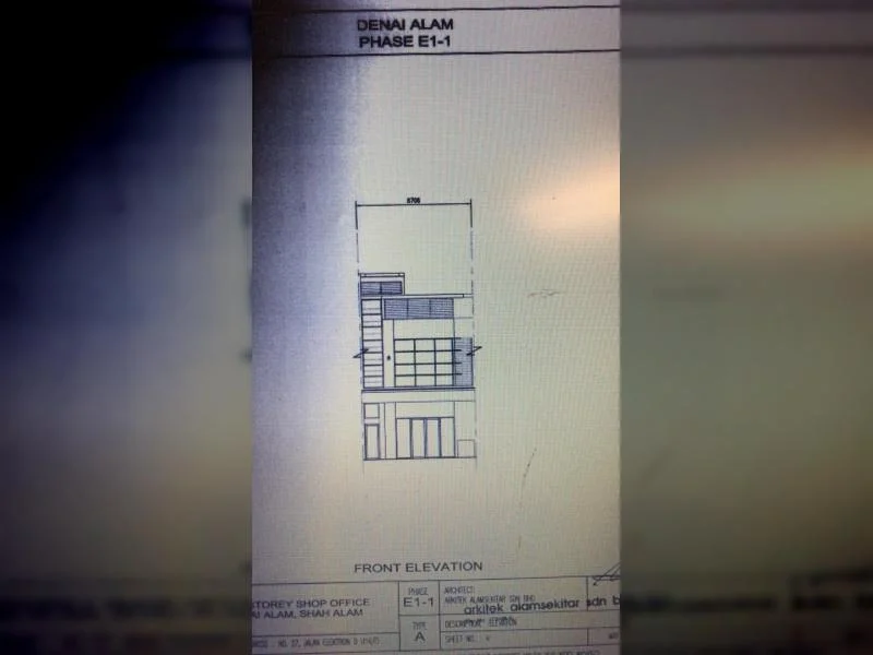 Floor plan: features: front elevation, two-storey layout, shop office design, balconies on upper floor, large windows, entrance area, roof overhang, facade detailing.