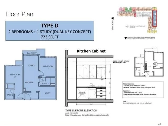 Floor plan: 2-bedroom 2-bathroom unit; features: open-plan kitchen-living-dining, balcony off living room, study or 3rd bedroom, master bedroom with ensuite bathroom, utility room, central foyer, 2 bathrooms, 723 sqft total.