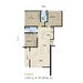 Floor plan: 2-bedroom 1-bathroom unit; features: open-plan kitchen-dining-living, master bedroom with ensuite bathroom, bedroom 2 with shared bathroom, balcony off living room, utility room, laundry area, central foyer.