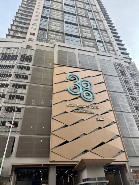 Exterior type: high-rise condominium; features: glass curtain wall, exposed concrete facade, decorative metal cladding, prominent building signage, multiple storeys, modern architectural design; style: modern.