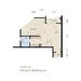 Floor plan: 1-bedroom 1-bathroom unit; features: open-plan kitchen-dining-living, master bedroom with ensuite bathroom, balcony off living room, utility room, central foyer.