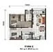 Floor plan: 2-bedroom 1-bathroom unit; features: open-plan kitchen-dining-living, master bedroom with window, second bedroom with window, shared bathroom, utility room, balcony off living room, central foyer, 1 car porch, 1,200 sqft built-up.